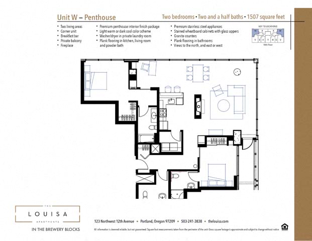 2 Bed 2.5 Bath (WPenthouse) Floor Plan at The Louisa Apartments in Portland, Oregon